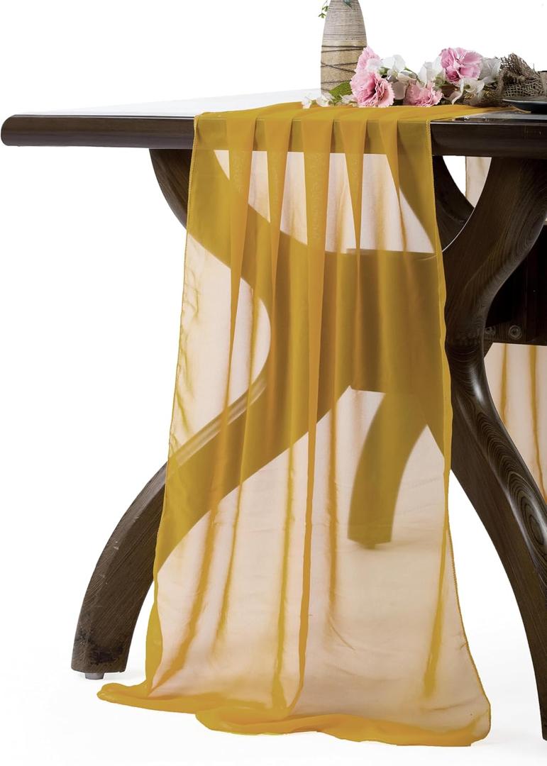 MDS Pack of 2 | Gold | 14ft Chiffon Table Runner 29x170 Inches Long Romantic Rustic Sheer Gauze Runner for Wedding Bridal Shower Birthday Banquets Engagement Spring Easter Boho Decorations