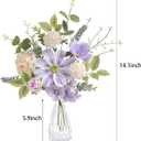Small Artificial Flowers in Vase - 14.1" Mini Purple Silk Fake Floral Arrangement, Faux Flower Bouquet for Home Decor, Dining/Coffee Table Centerpiece, Office/Bathroom/Farmhouse Decoration