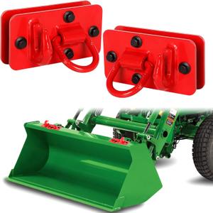 BESTZHEYU Red Tractor Bucket Hooks with Tie Down Ring Fit for Tractor Bucket, RV, UTV, Truck, 2 Pack Bolt On Grab Hook Tow Hook Mount with Backer Plate Max 15,000 lbs