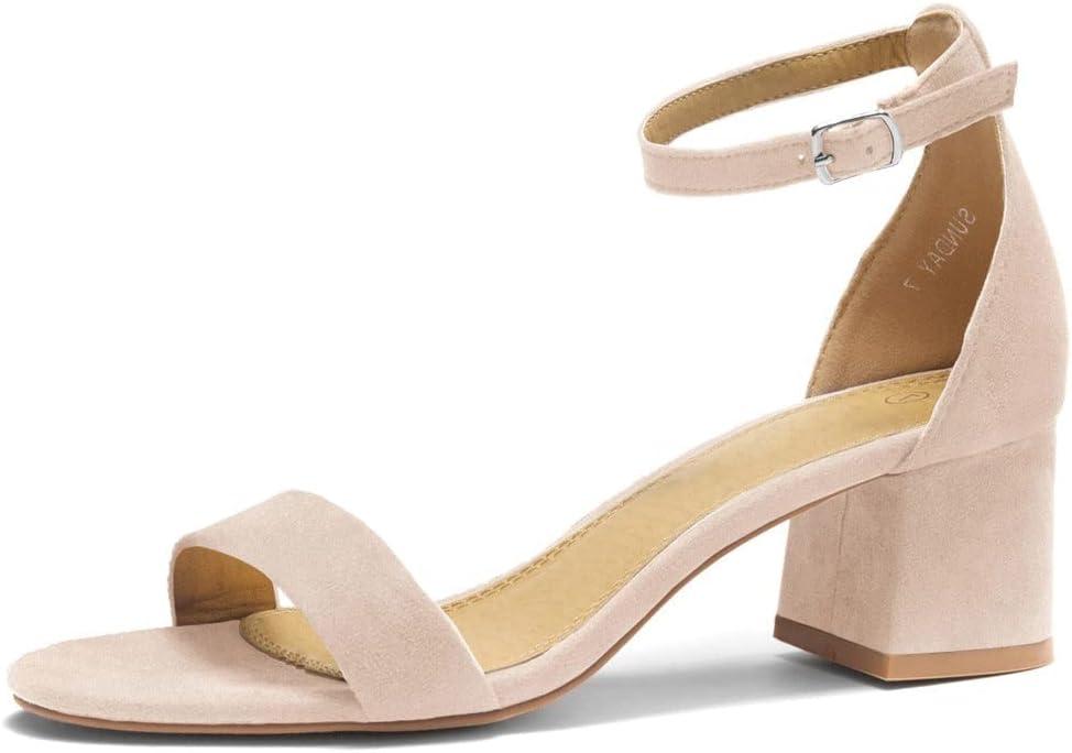 Herstyle Womens Low Heels  Open Toe Chunky Block Heeled Sandals with Ankle Strap | Comfortable Dressy Short Heels for Prom, Wedding, Party & Office (6, Nude)