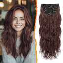 BARSDAR Brown Clip-in Hair Extensions - 20 Inch Wavy Synthetic Chestnut Hair Extensions - 6PCs Soft Thick Clip-ins - Reddish Chestnut Brown