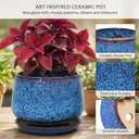 7.5 Inch Ceramic Planter with Saucer,Modern Garden Pots with Drainage Hole Mesh Net, for Indoor Outdoor Use (Speckle Blue)