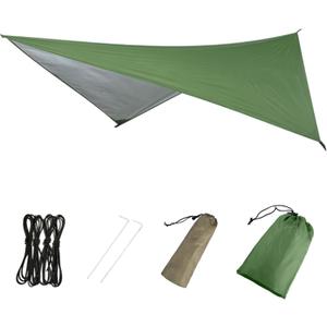 Azarxis Hammock Camping Tarp Rain Fly, Waterproof Tent Shelter Awning Sunshade Cloth Picnic Mat for Outdoor Hiking Beach Backpacking - Included Guy Lines & Stakes (7.55 x 6.89 ft, #01 Green)