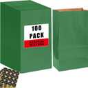Bakepacker 100 Pcs Deep Green Treat Paper Bags with 100 Stickers 5.1"x3.1"x9.4" Brown Kraft Small Party Gift Bag Snack Bag without Handle
