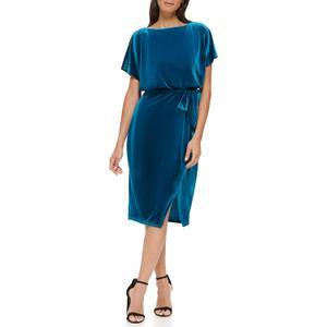Kensie Womens Short Sleeve Tie Waist Midi Dress, size 14