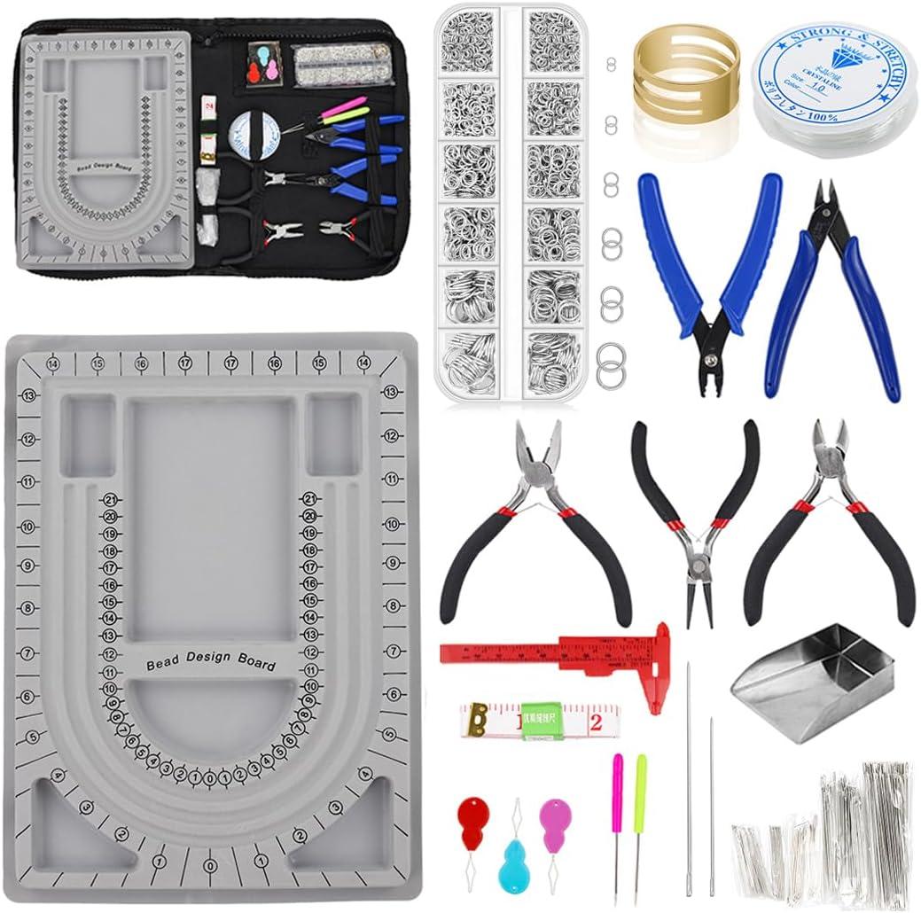 Bead Boards Jewelry Making Supplies for Adult Bead Tray Necklace Design Board Bead Bracelet Making Kit Jewelry Repair Kit Beading Supplies Beading Mat Jewelry Tools with Pliers