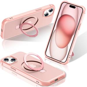 STERKER Magnetic Stand Ring Compatible with iPhone 15 Case [Military Grade Drop tection][Compatible with Mag-Safe] Kickstand Slim Matte Case for iPhone 15 Phone 6.1", Pink