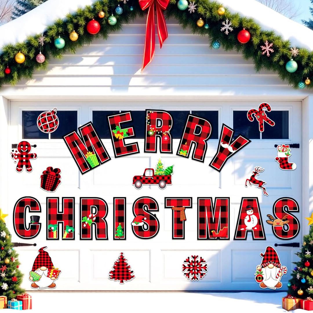 Christmas Garage Door Magnets Decorations, 25Pcs Large Merry Christmas Magnets for Garage Door Car Refrigerator Fridge, Christmas Xmas Garage Door Car Magnetic Stickers Decor Indoor Outdoor