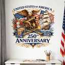 United States 250th Anniversary Wall Decal 1776-2026 Eagle Flag Vintage Cannon Self Adhesive Wall Sticker Independence Day Wall Art Decor for Home Living Room Bedroom Office Party Decorations 1 Sheet