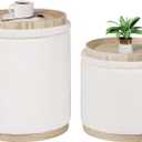 B FSOBEIIALEO Storage Ottoman Round Boucle Ottomans with Tray, Set of 2 Teddy Foot Rest Ottoman Cube with Storage for Living Room, Cream White 15"x15"x16.9"
