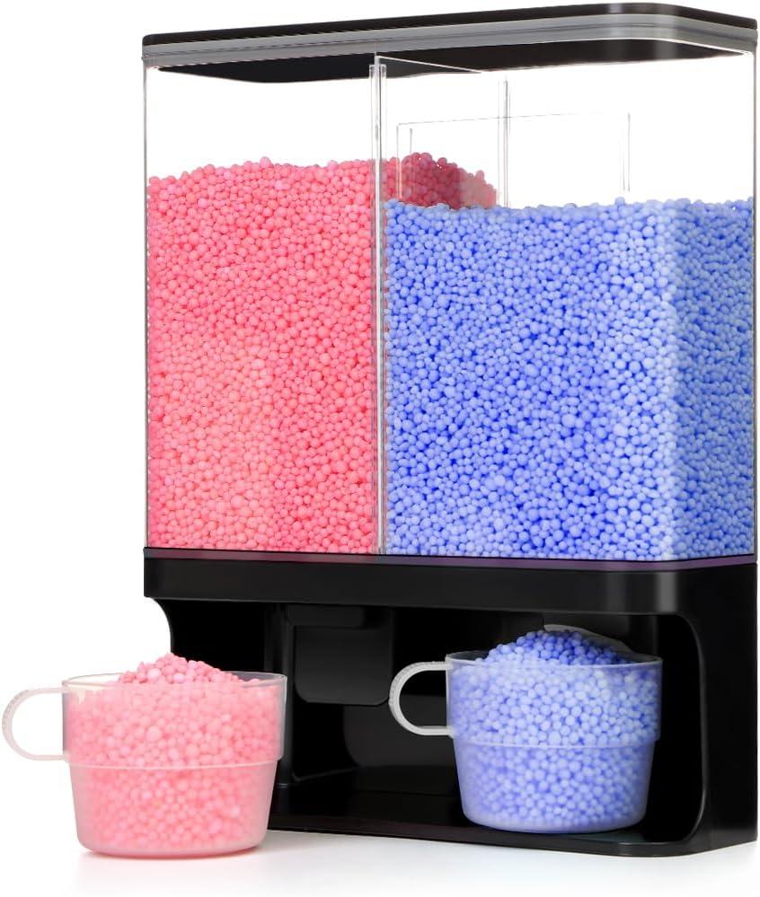 Laundry Scent Boosters Beads Dispenser, Conwomin Wall Mounted Laundry Detergent Dispenser with 2 Cups for Laundry Beads, Laundry Powder, Rice, Beans, Stain Remover Powder, Black(105 oz)