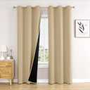 ChrisDowa 100% Blackout Curtains for Bedroom with Black Liner, 2 Thick Layers Total Blackout Thermal Insulated Grommet Window Curtains 2 Panels Set (Beige, 42 x 84 Inch)