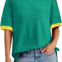 BTFBM Womens Oversized T Shirts Dressy Casual Short Sleeve Summer Tops Crew Neck Color Block Blouse Loose Fit Basic Tee (Green, L)
