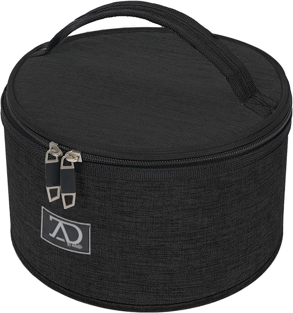 Travel Case for Wigs, Black Quilted Nylon with Interior Mirror, Zipper, & Double Stitching, Lightweight & Portable Wig Pouch by Adolfo Design (BK)