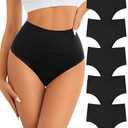 ASIMOON Tummy Control Underwear High Waisted Cotton Bikini Panties for Women Elastic No Muffin Cheeky Panty 2 Pack XL