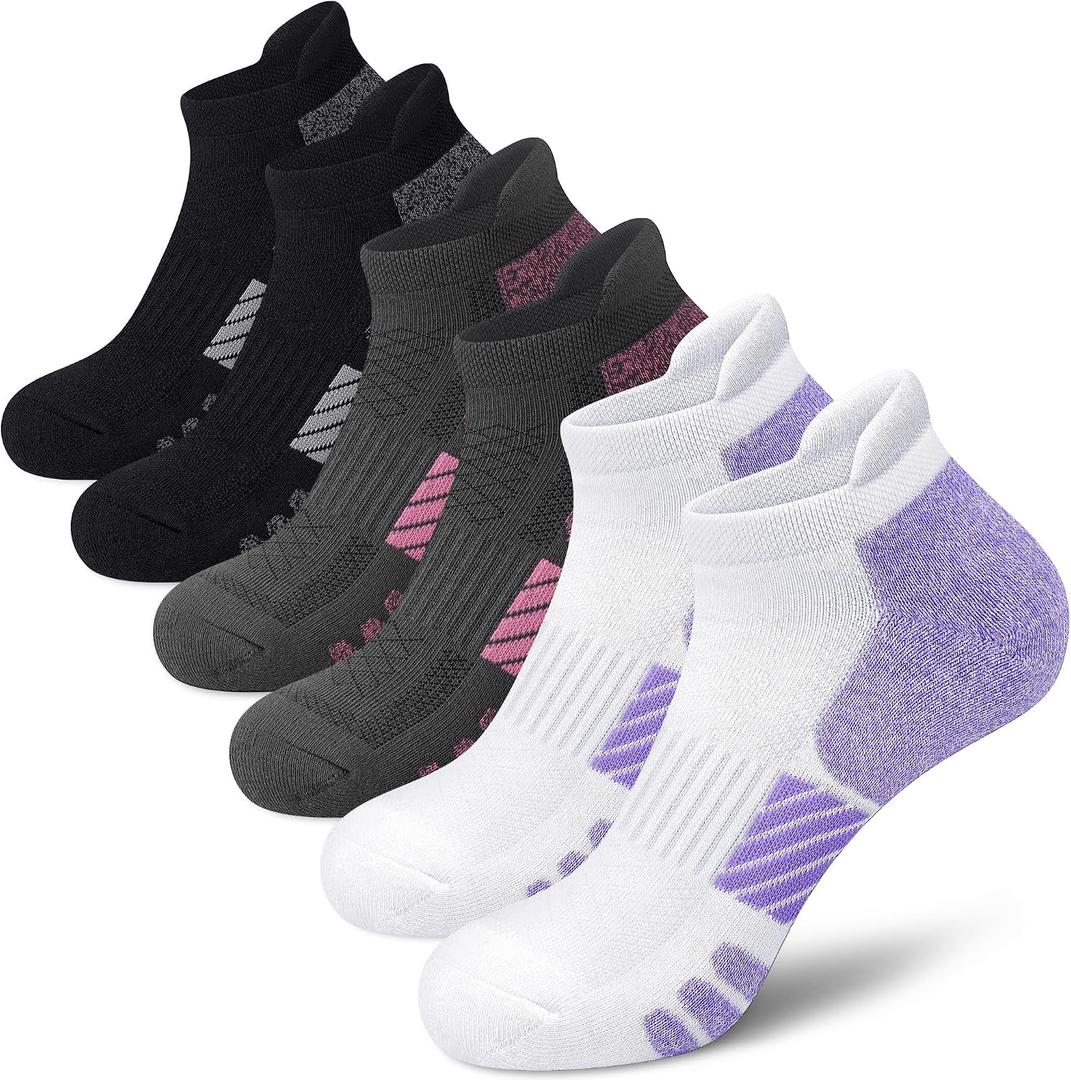 Womens Athletic Ankle Socks,Running Cushioned Arch Support Low Cut Workout Socks 6-Pairs