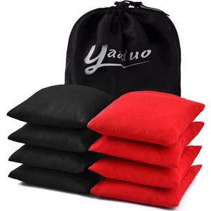 Set of 8 Regulation Cornhole Bags Double Sided, Weather Resistant Bean Bags for Cornhole Toss Game, Corn Hole Beans Bags with Tote Bag (Red/Black)