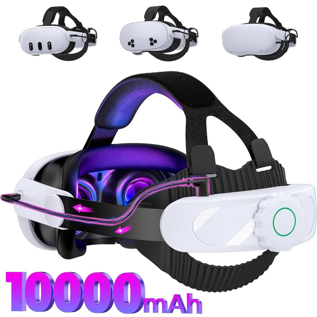 Battery Head Strap Compatible with Oculus Meta Quest 3S/3/2,10000mAh Battery VR Headset Strap Enhanced Support and Comfort, Adjustable Elite Strap Replacement