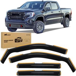 Nilight in-Channel Window Visors for 20192026 Chevy Silverado 1500 & GMC Sierra 1500 Crew Cab, Rain Guards Vent Visors for Fresh Air in Rain, Car Wash Safe, Reduce Fog & Wind Noise - 4pcs