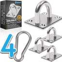 4 PCS M6 Premium Heavy Duty Square Stainless Steel Pad Eye Hooks + 4 Snap Hooks, 16 Screws With Plastic Expansion Tubes, Ceiling Hook for Outdoor Indoor Activity