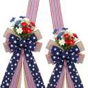 Riceshoot 63 Inch Double Sided Patriotic Door Wreath Bow 4th of July 250th Anniversary Decor Red White Blue Bow Wreath for Front Door Indoor Outdoor Independence Day Memorial Veterans Day