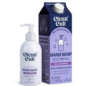 Bundle of Cleancult - Liquid Hand Soap Refills - Wild Lavender - 32 oz/1 Pack + Moisturizing Liquid Hand Soap - Refillable Aluminum Bottle - 12 oz