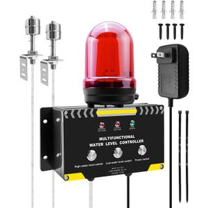 110V Sump Pump Alarm, High Low Water Alarm Alert with Dual Probes | For Water Tank Septic Basements Pond Swimming Pool, 110dB Audible and Flashing LED Alarm, 16FT Adjustable Cable