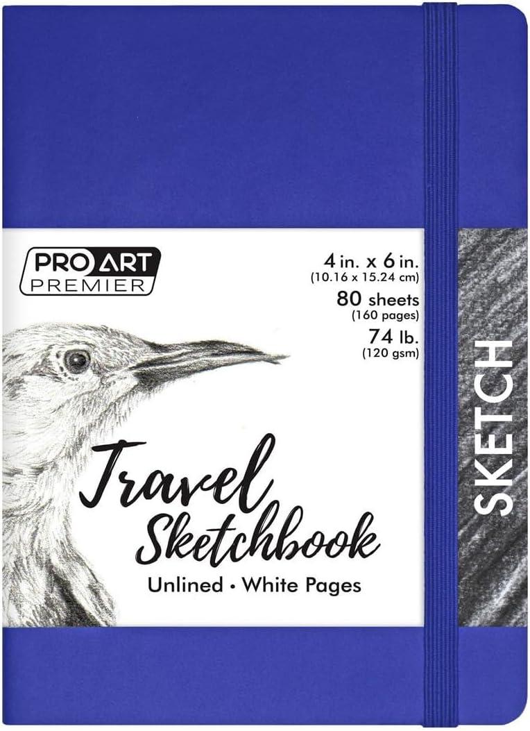 Pro Art Premier Sketch Book Travel 6"x 4" White 74lb Royal Blue 80 Sheets, Sketch Book, Sketchbook, Drawing Pad, Pad, Drawing Paper, Art Book, Paper, Sketchbook for