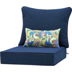 Outdoor Seat Cushion Set 24 x 22 Inch,Olefin Fabric Deep Seat Patio Cushions,Patio Furniture Cushions with Removable Cover,Rain-Proof and Fade Resistant Deep Seat Bottom & Back Cushion with Pillow (Midnight)
