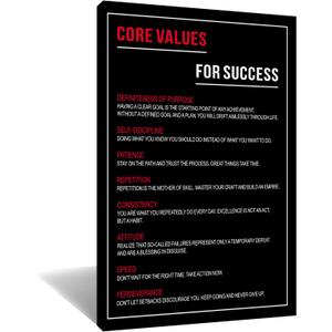 Inspirational Wall Art Core Values for Success Canvas Poster Motivational Positive Entrepreneur Quote Picture Print for Modern Living Room Office Wall Decoration Framed Artwork [24''Wx 36''H]