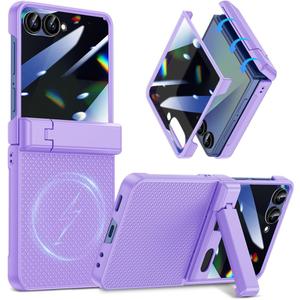 Magnetic for Samsung Galaxy Z Flip 7 Case with Hidden Kickstand, Purple | with Built-in Privacy Screen Protector & Hinge Protection, Compatible with MagSafe, Shockproof Non-Slip Textured Phone Cover