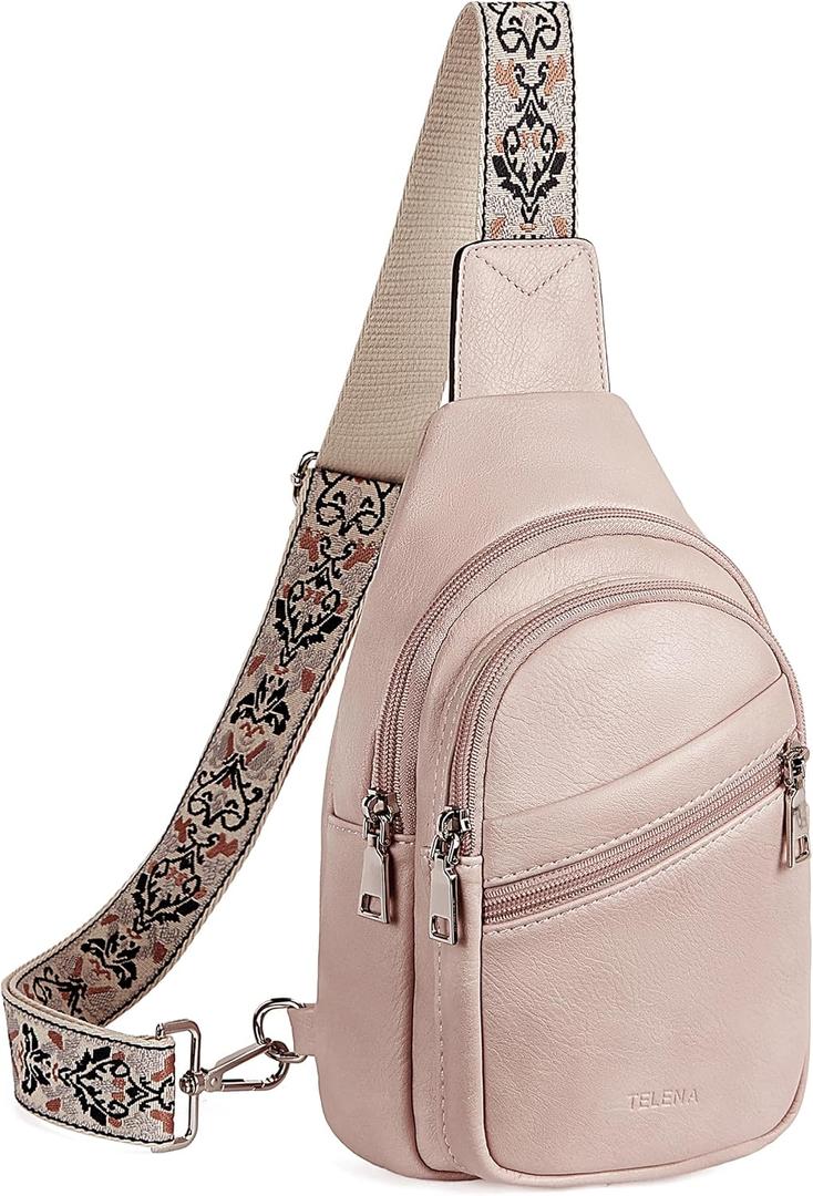 Telena Sling Bag for Women Crossbody Bags Purse for Women Vegan Leather Fanny Pack with Adjustable Strap (1-Pink)