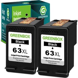 GREENBOX Remanufactured 63XL Black Ink Cartridge Combo Pack Replacement for HP Ink 63 63XL High Yield for OfficeJet 3830 5255 5258 Envy 4520 4512 4513 4516 DeskJet 1112 1110 3630 Printer Ink(2 Black)