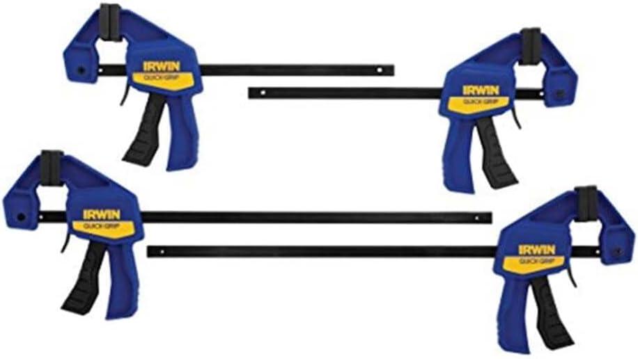 IRWIN QUICK-GRIP Bar Clamp, One-Handed, Mini, 6-Inch (2), 12-Inch (2), 4-Pack (1964748) Blue, Yellow (Large)