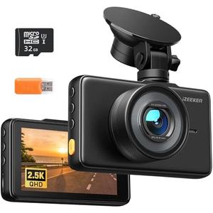 iZEEKER 2.5K Dash Cam, 1440P QHD Car Camera with Free 32GB Card, 3" IPS Display, Night Vision, WDR, 170°Wide Angle, Loop Recording, G-Sensor Emergency Recording, 24H Parking Mode, Type C