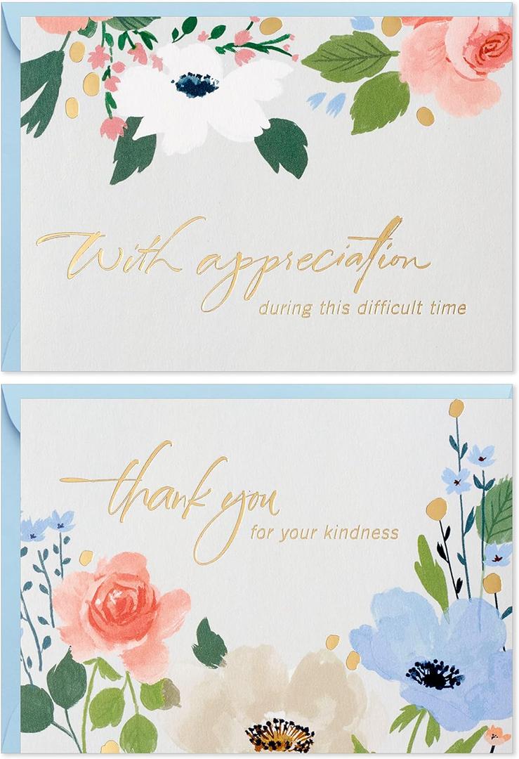 Hallmark Funeral Thank You Cards Assortment, Gold Foil Flowers (50 Thank You for Your Sympathy Cards with Envelopes)