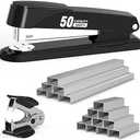 Metal Stapler Heavy Duty 50 Sheet Capacity with 1750 Staples and Staple Remover, Full Strip Staplers for Desk, No Jam, Non-Slip for Office & Classroom, Black