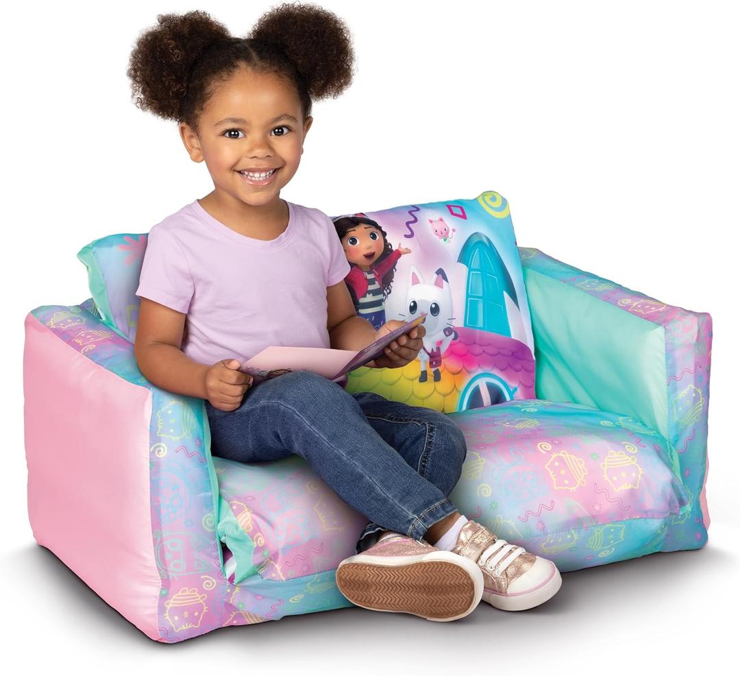 Gabby's Dollhouse 2-in-1 Inflatable Sofa Bed, Kids Sofa Couch Fold Out, Foldable Chair Lounger for Toddlers and Kids