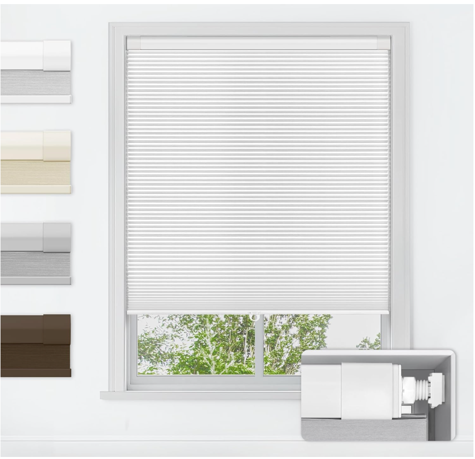LazBlinds No Drill Cordless Cellular Shades, 32.5" W x 72" H, White