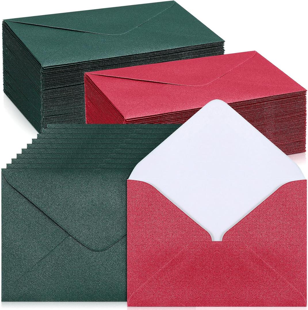 Yahenda 200 Count Gold Mini Gift Card Envelopes Bulk Green and Red Pocket Small Paper Envelopes Gift Card Sleeves Greeting Business Tiny Pocket 4 x 2.7 Inch for Holidays Wedding Baby Shower Birthday