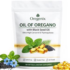 Oil of Oregano with Black Seed Oil Softgels: 2 in 1 Immune Support Oregano Oil Supplement with Ultra-High Potency Oregano Leaf Extract, 165mg Carvacrol & Thymoquinone, 180 Capsules