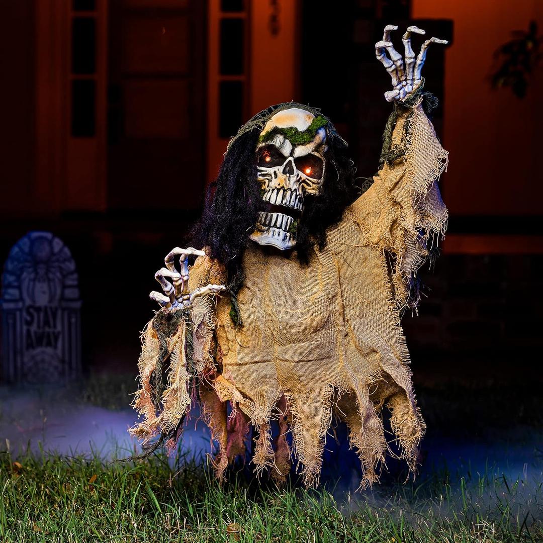 JOYIN Halloween Decoration Outdoor Animated Zombie Groundbreaker, Light-up Skeleton Zombie Groundbreaker Prop with Creepy Sound for Halloween Outside Decoration, Lawn, Yard, Patio, Haunted House Decor