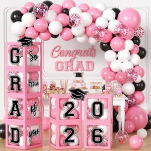 2026 Graduation Decorations, Graduation Decorations 2026 Pink Arch Kit Boxes With Letters 2026 Grad for Middle School High School College ect.