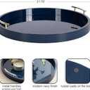 Kate And Laurel Lipton Modern Round Ottoman Tray; 22 Inch Diameter; Navy and Gold; Decorative Circle Coffee Table Tray for Living Room Decor or Large Serving Tray