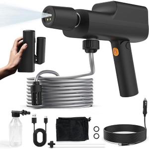 ABLEMARK Foldable Cordless Pressure Washer with Battery & Car Charger, 249PSI Portable Power Washer Gun with 16.4 FT Hose & 5in1 Nozzle Handheld High Pressure Cleaner for Car Bicycles Camping Patio