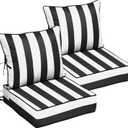 24x24 Outdoor Chair Cushions 2 Set, Waterproof Deep Seat Cushions for Patio Furniture with Removable Cover, Fade Resistant 4'' Outdoor Seat Cushion w/ Ties Handle for Sofa Couch, Black White Stripes