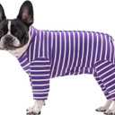 Dog Surgery Recovery Suit for Female Male Puppy,Bodysuit Long Sleeve Prevent Shedding and Licking Wound,Pajamas,E-Collar Cone Alternative(Purple White Stripe-L)