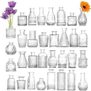32 Pack Glass Bud Vase Set, Small Flower Vase Set Bud Vases for Wedding Centerpiece Table Decor, Vintage Small Vases for Room Home Dining Party Table Center Decor (Clear Set, 32 Pack)