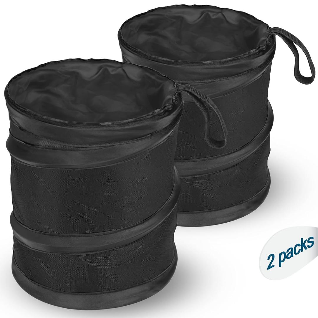 Car Trash Can, 2 Packs Mini Collapsible Pop-up Car Garbage Can, Waterproof Hanging Car Trash Bag with Velcro, Car Trash Bin, Black