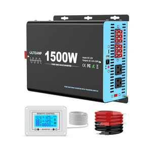 1500W Pure Sine Wave Power Inverter with Transfer Switch, 12V DC to 120V AC Converter, 3000W Peak, Auto Switch to Shore Power, Remote LCD Controller, USB & Type-C for RV, Truck, Off-Grid